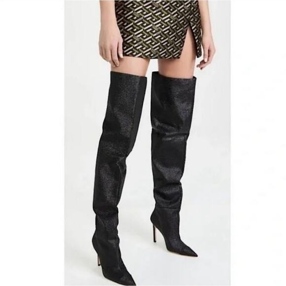 GOOD AMERICAN Slouchy Over The Knee Stiletto Boots Glitter Edgy Statement 6 - Picture 1 of 7